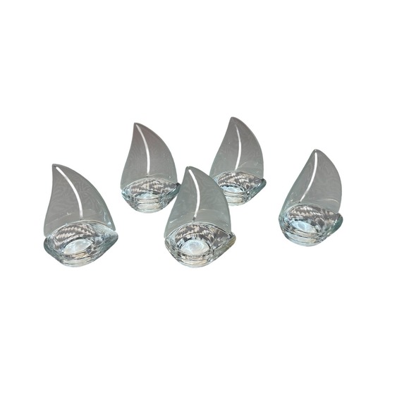Kate Aspen frosted glass sailboat tealight candle holder -4" tall Bundle Of 5 - Picture 11 of 13